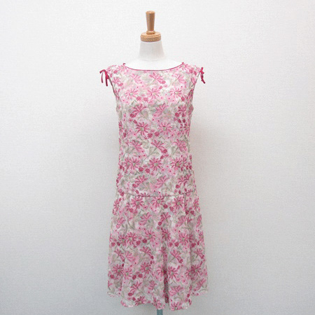 トッカ 16年 Optols0210 Straw Flower ドレス 花柄 刺繍 ワンピース リボン ピンク 7yorku Familiar