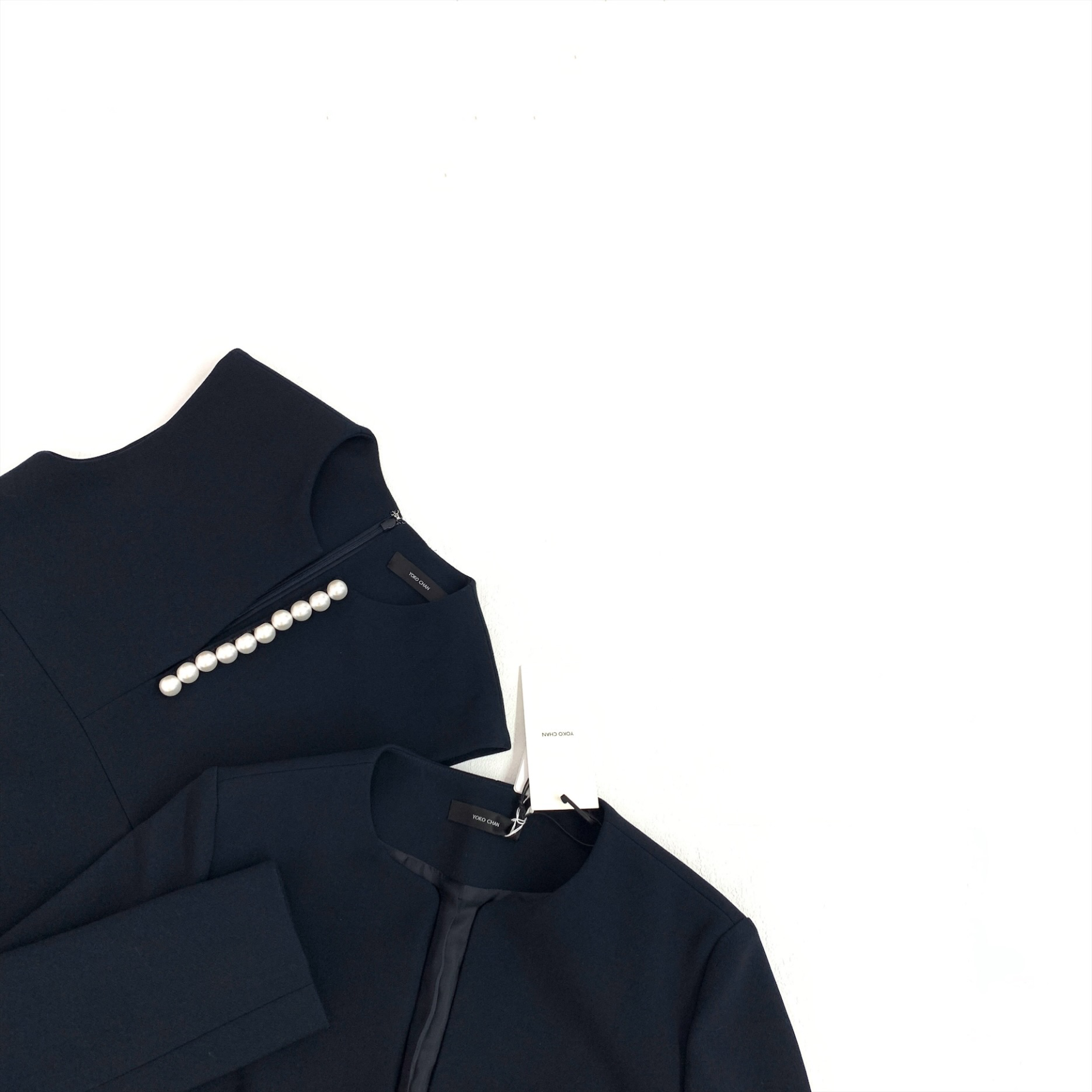 YOKO CHAN 編め セットアップ ノーカラージャケット パールワンピース 