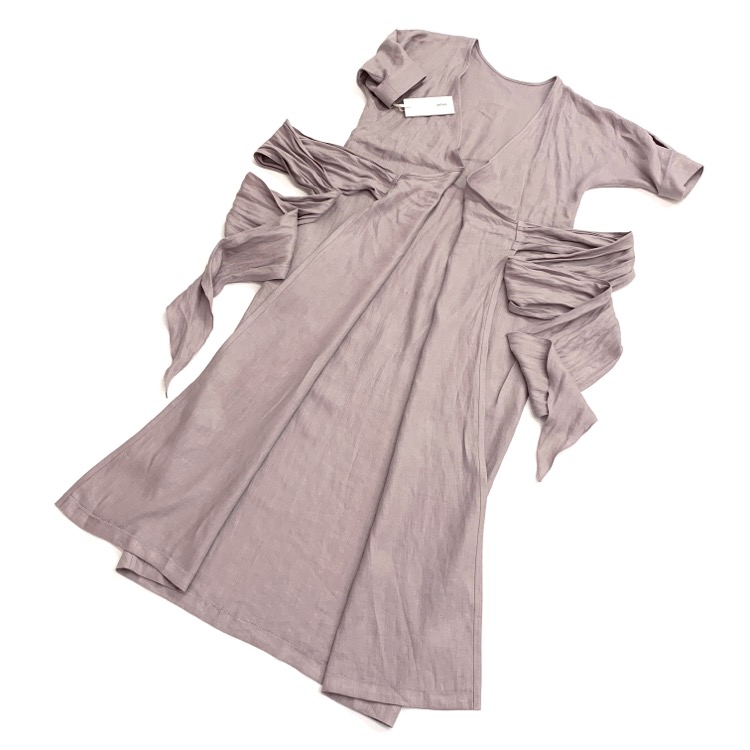 pelleq ペレック French linen twill wrapped dress リネンラップ ワンピース ajisai パープル FREE OP0502-SA22デザイン画像